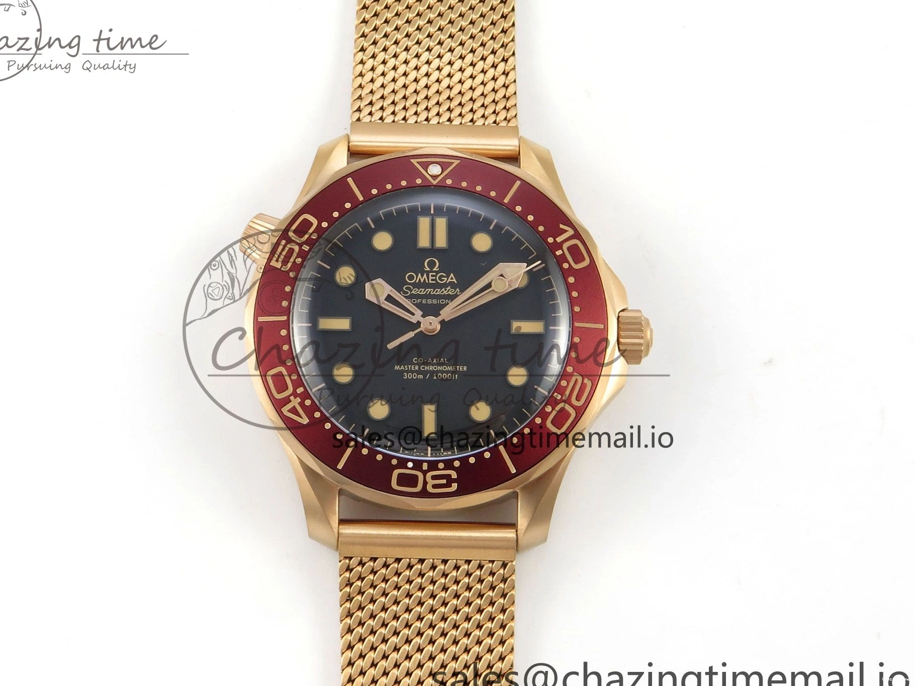 0322 Stylish Seamaster 300M Diver Rose Gold VSF 1:1 Best Edition Black Dial on Mesh Bracelet A 7662